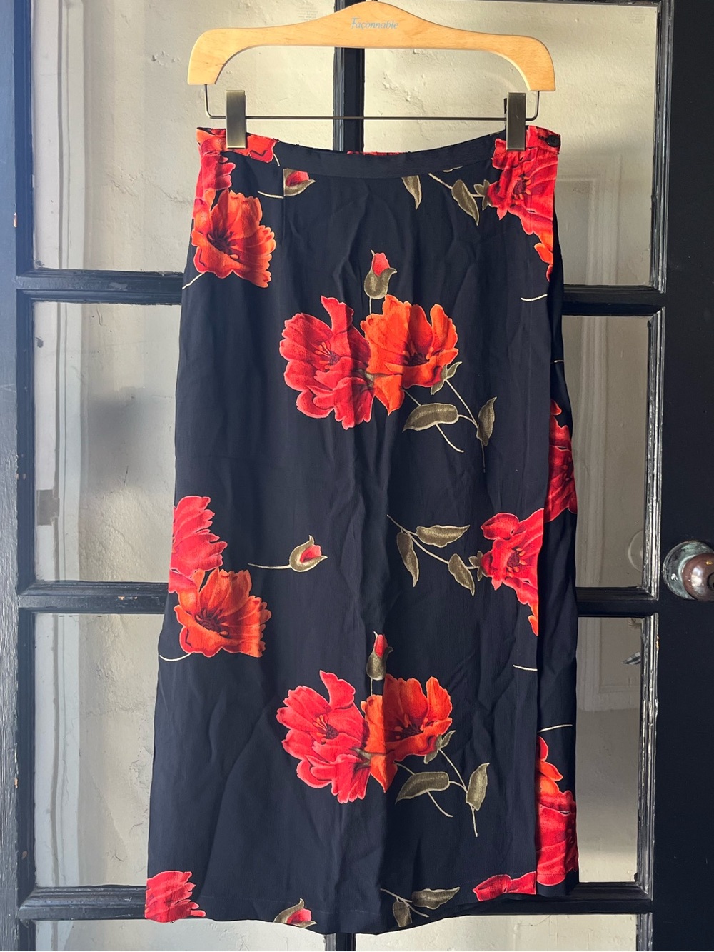 Lovely Dark Floral Print Drape Wrap Skirt